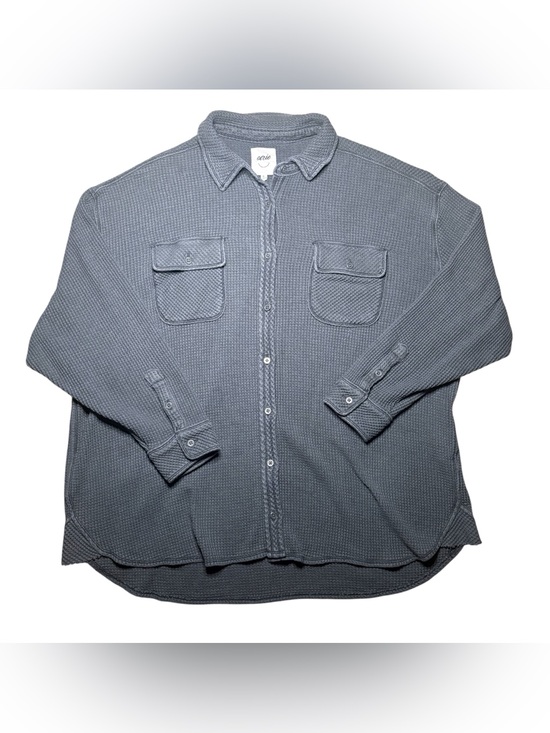 aerie Tops - Aerie Women’s XL Slate Grey Waffle-Knit Button-Up Shirt